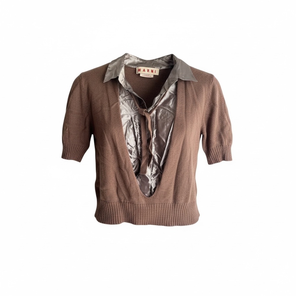 Marni Brown Cashmere Cardigan with metallic frontal insert IT Sz.40 US Small - Picture 3 of 14